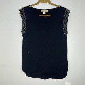 MICHAEL KORS Black Embellished Sleeveless Cotton Scoop Neck Top Size Medium